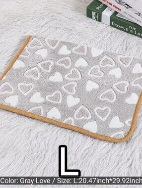 Gray Love Plush Pet Blanket Gray with White Heart Print, Size L
